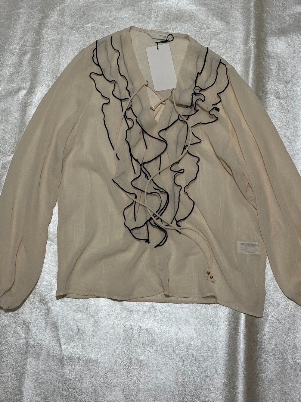 Brand new Zara beige and black ruffle Blouse - Cream with Black Trim